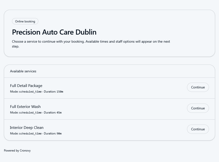 Booking service selection